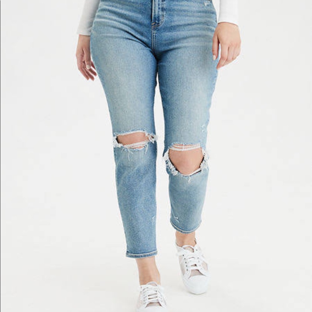 Ae Stretch Ripped Curvy Mom Jeans